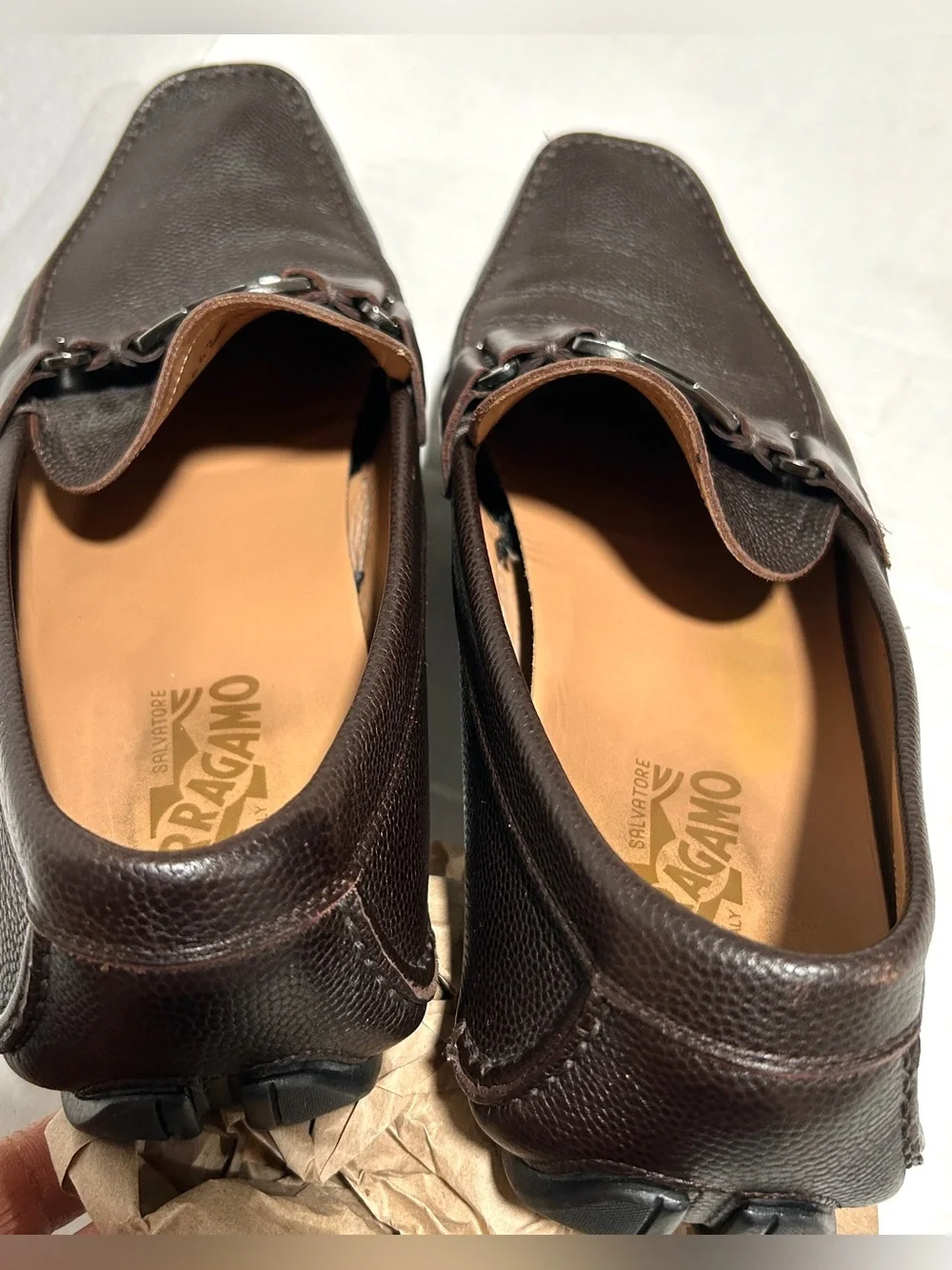 Salvatore Ferragamo Dark Brown Pebbled Leather Bit Loafers